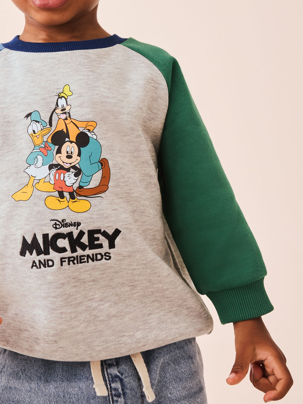 Grey Colour Block Mickey Mouse Printed Crew Sweatshirt (3mths-8yrs)