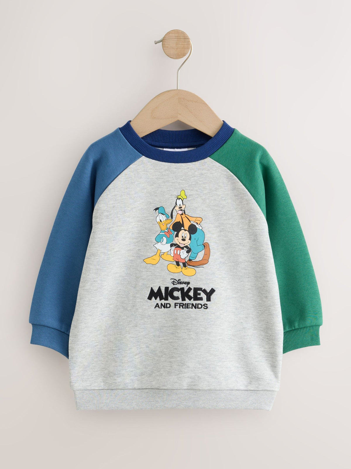 Grey Colour Block Mickey Mouse Printed Crew Sweatshirt (3mths-8yrs)
