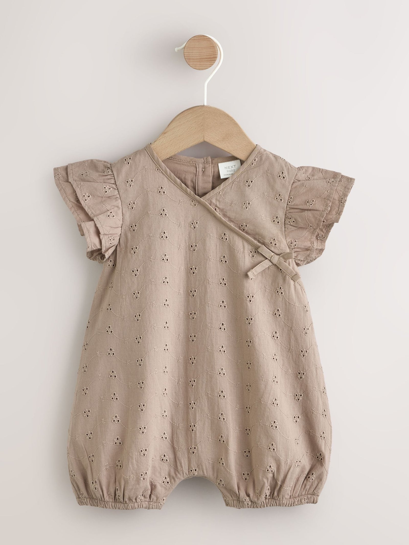 Chocolate Brown Broderie Baby Romper (0mths-2yrs)