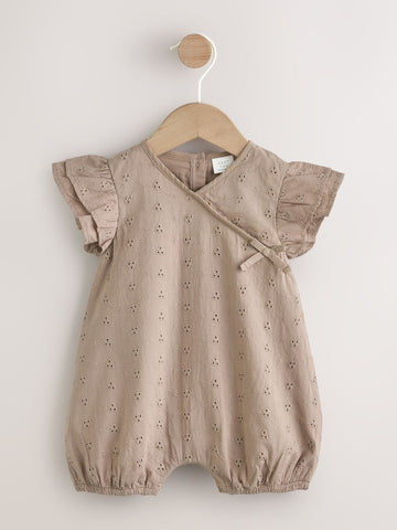 Chocolate Brown Broderie Baby Romper (0mths-2yrs)