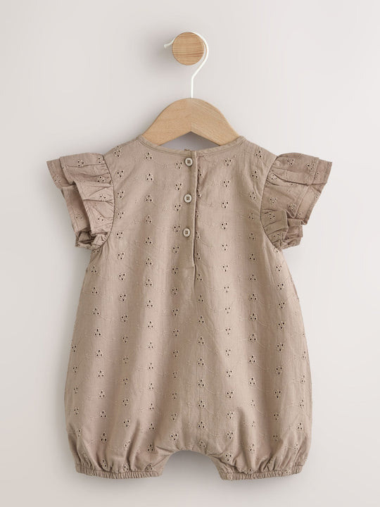 Chocolate Brown Broderie Baby Romper (0mths-2yrs)