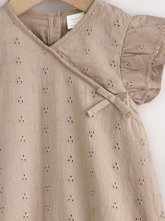 Chocolate Brown Broderie Baby Romper (0mths-2yrs)