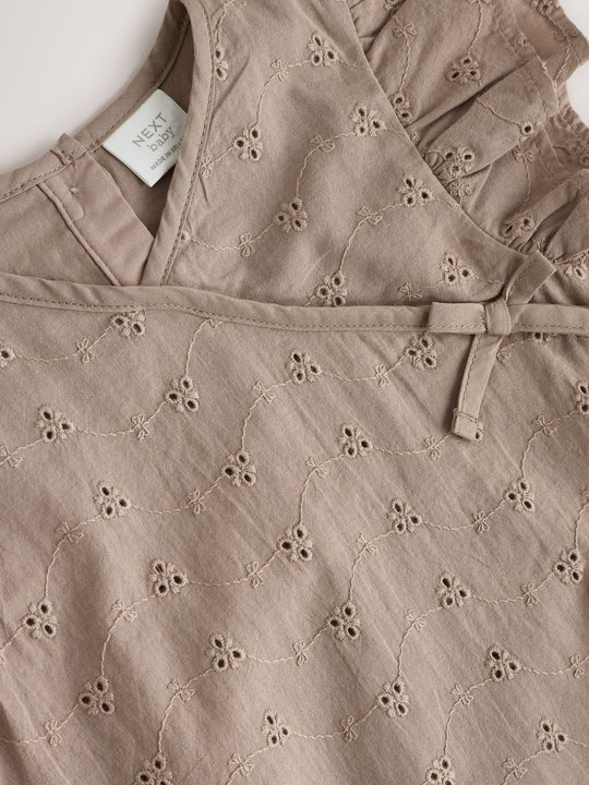 Chocolate Brown Broderie Baby Romper (0mths-2yrs)