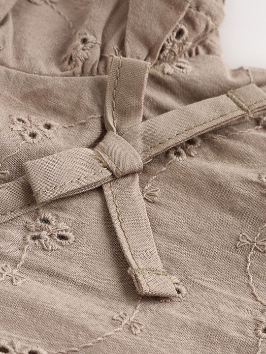 Chocolate Brown Broderie Baby Romper (0mths-2yrs)