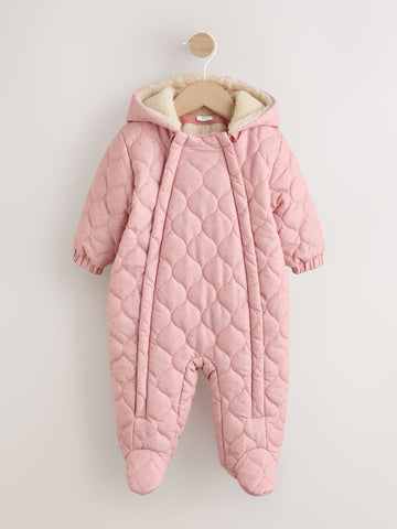 Pink Nylon Spot Double Zip Hooded Baby All-In-One (0mths-2yrs)