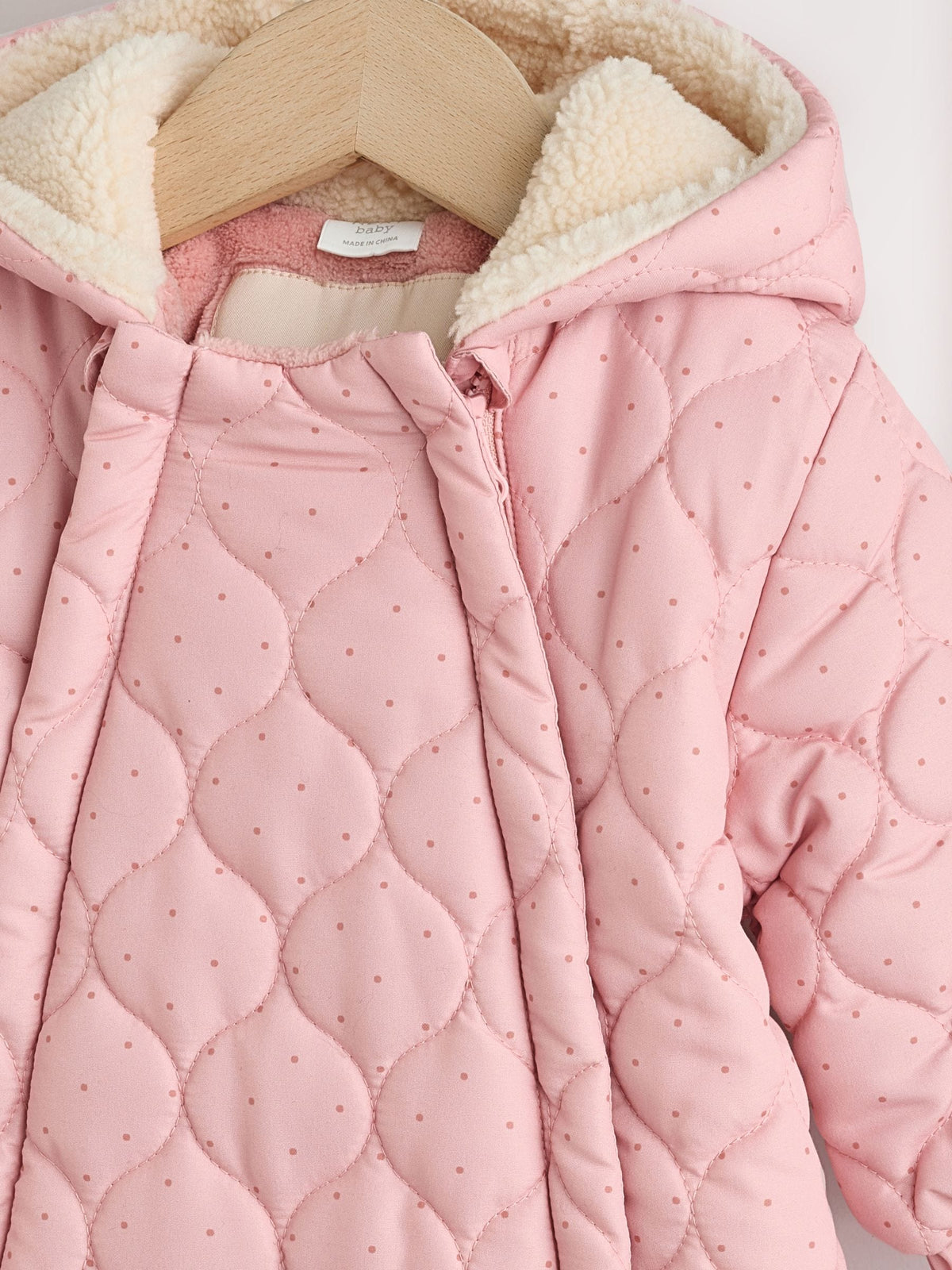 Pink Nylon Spot Double Zip Hooded Baby All-In-One (0mths-2yrs)