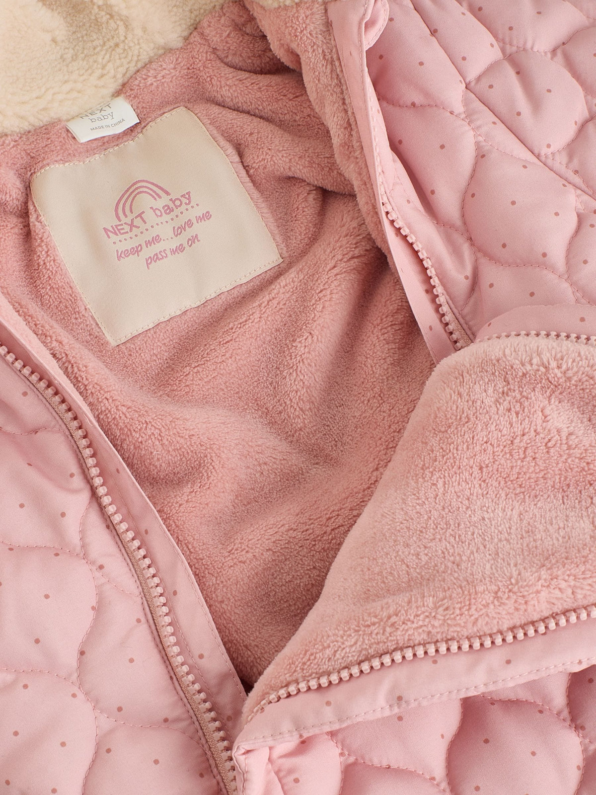 Pink Nylon Spot Double Zip Hooded Baby All-In-One (0mths-2yrs)