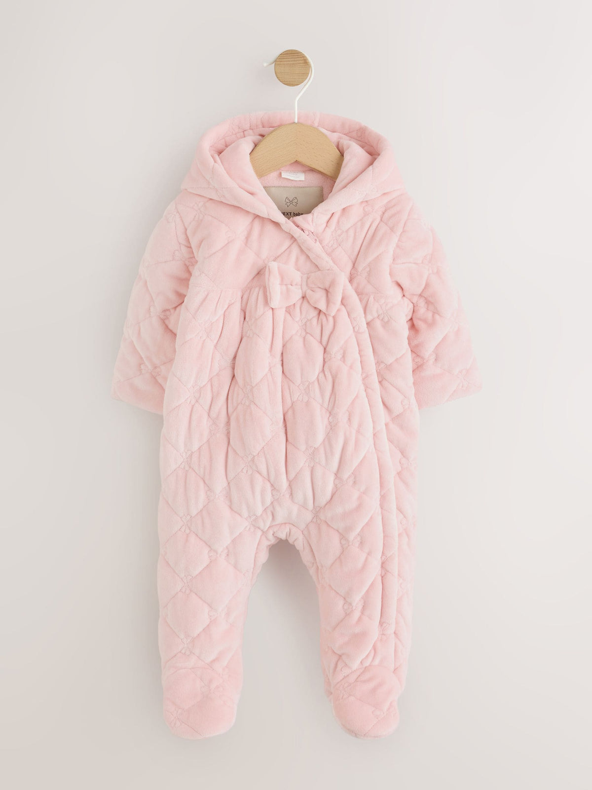 Pink Velour Quilted Baby Zip Up All-In-One (0mths-2yrs)