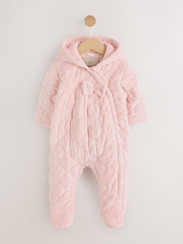 Pink Velour Quilted Baby Zip Up All-In-One (0mths-2yrs)