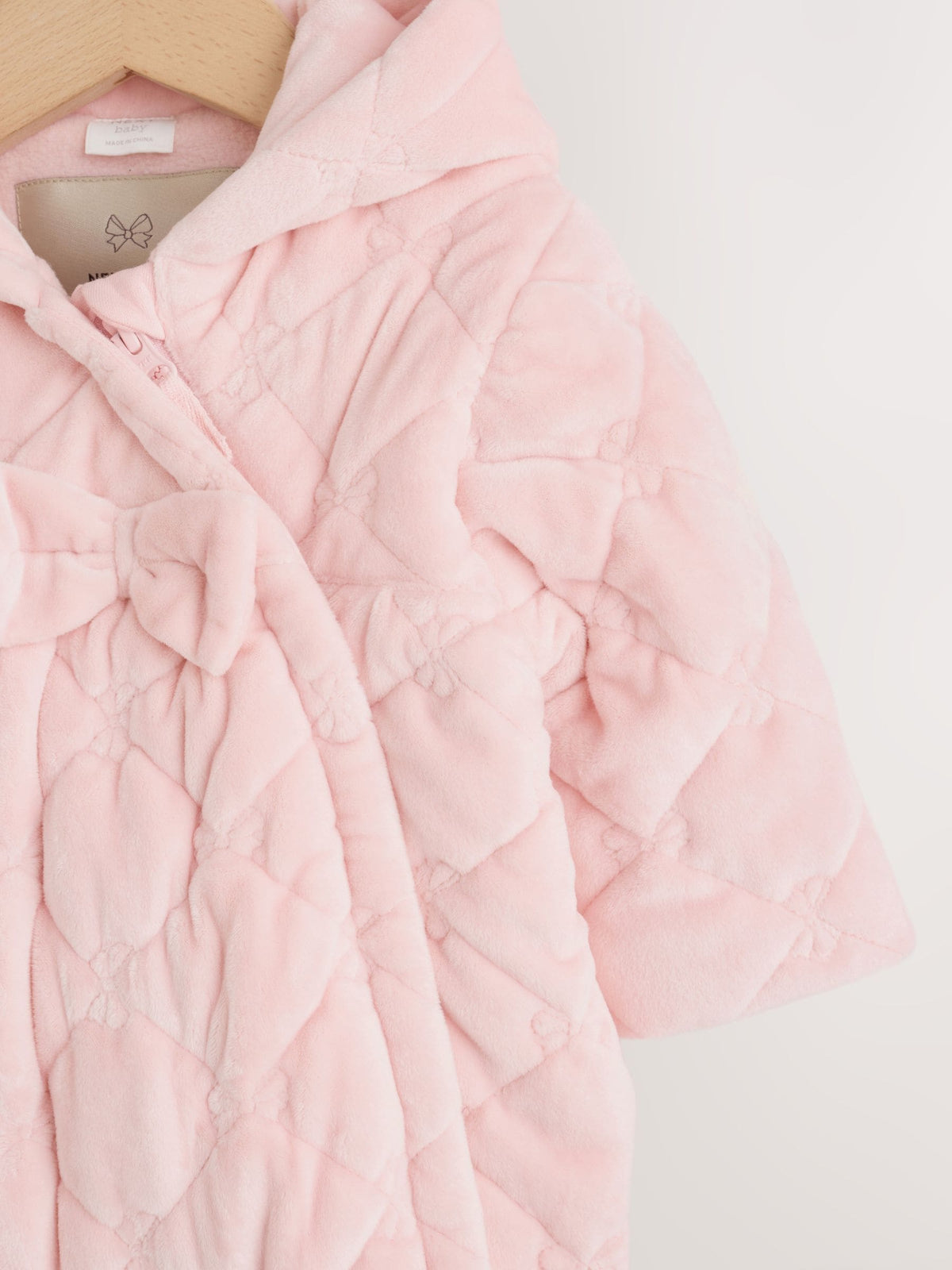 Pink Velour Quilted Baby Zip Up All-In-One (0mths-2yrs)