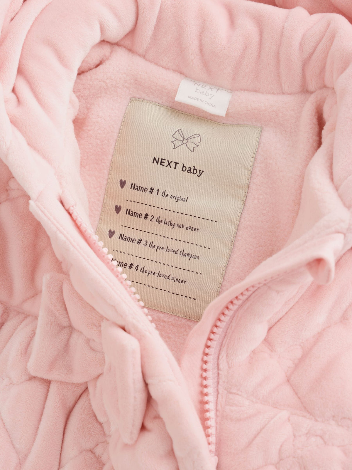 Pink Velour Quilted Baby Zip Up All-In-One (0mths-2yrs)
