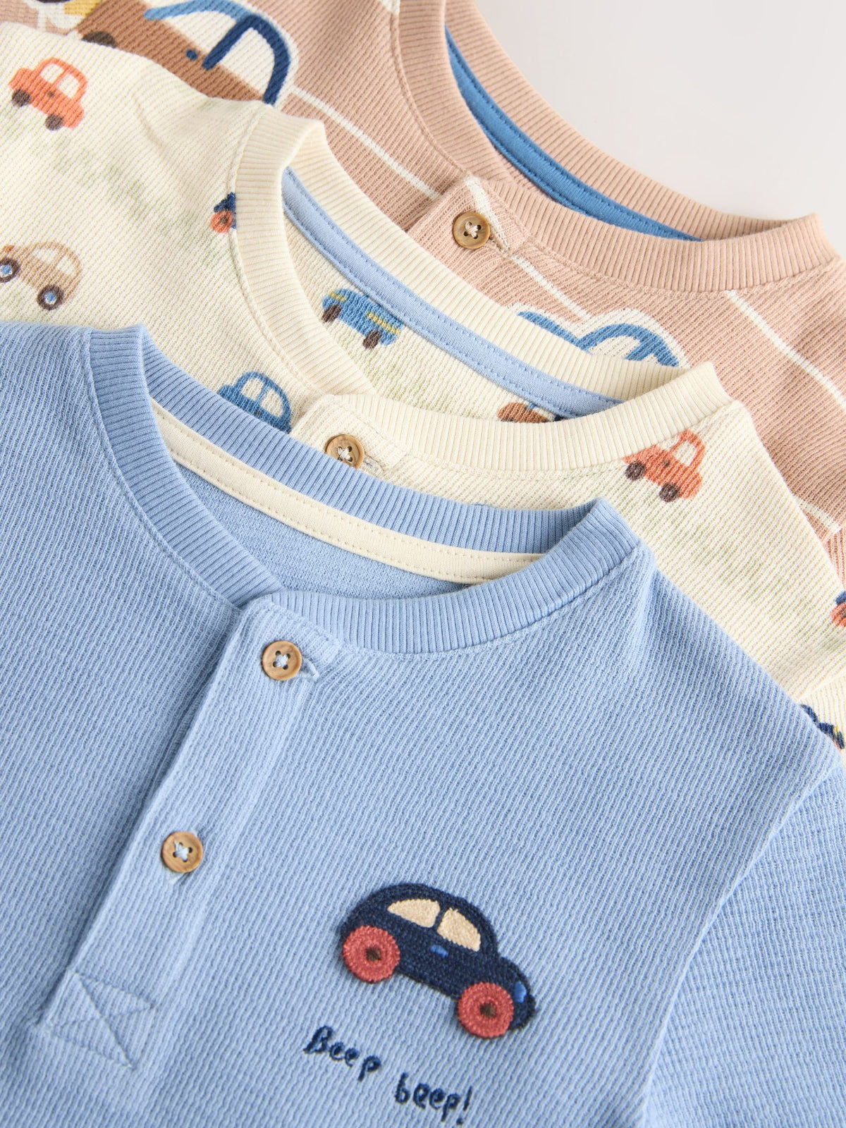 Ecru/Blue/Tan Transport Snuggle Pyjamas 3 Pack (9mths-8yrs)