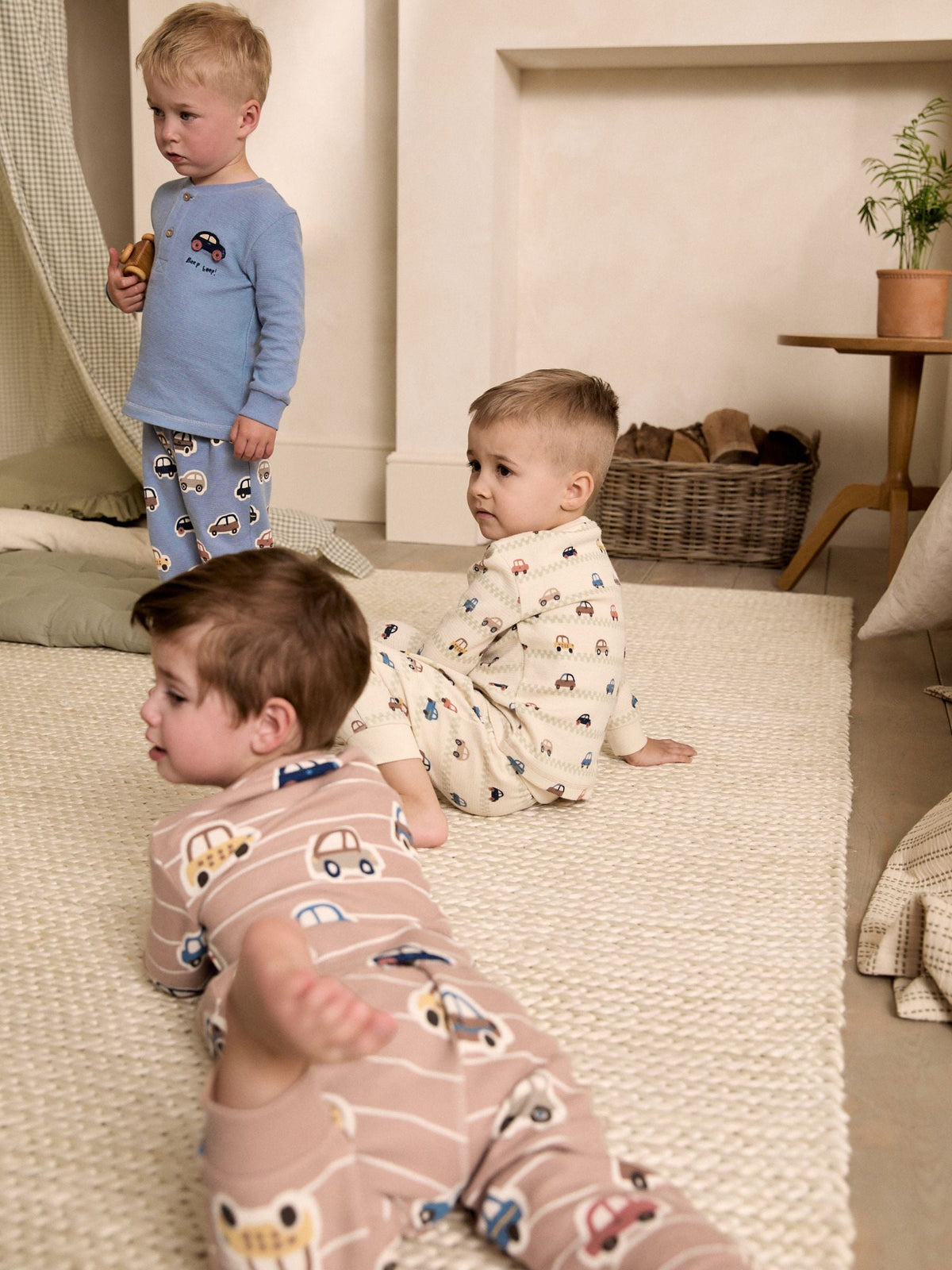 Ecru/Blue/Tan Transport Snuggle Pyjamas 3 Pack (9mths-8yrs)