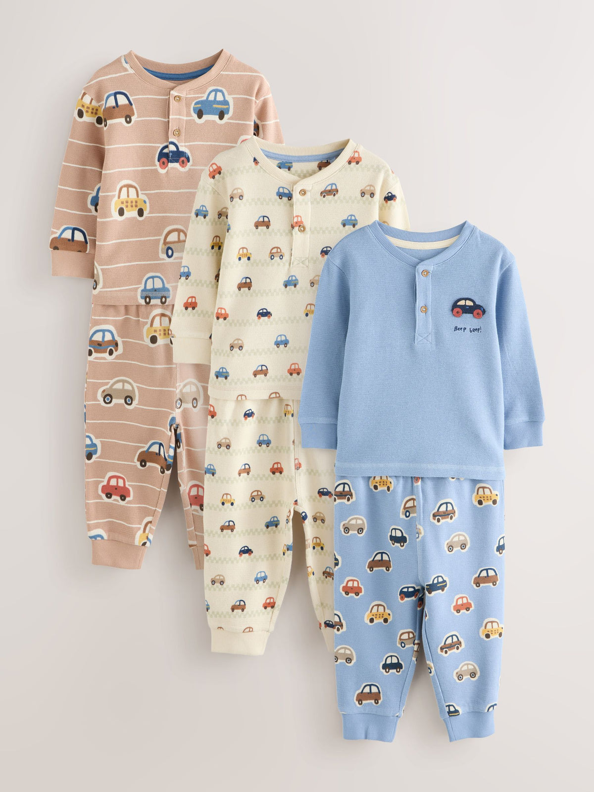 Ecru/Blue/Tan Transport Snuggle Pyjamas 3 Pack (9mths-8yrs)