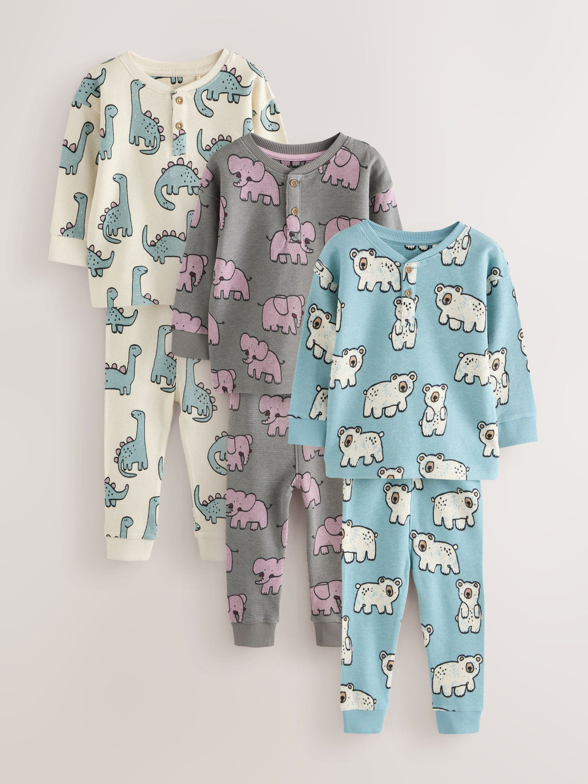Charcoal/Blue All Over Stompy Animal Snuggle Pyjamas 3 Pack (9mths-10yrs)