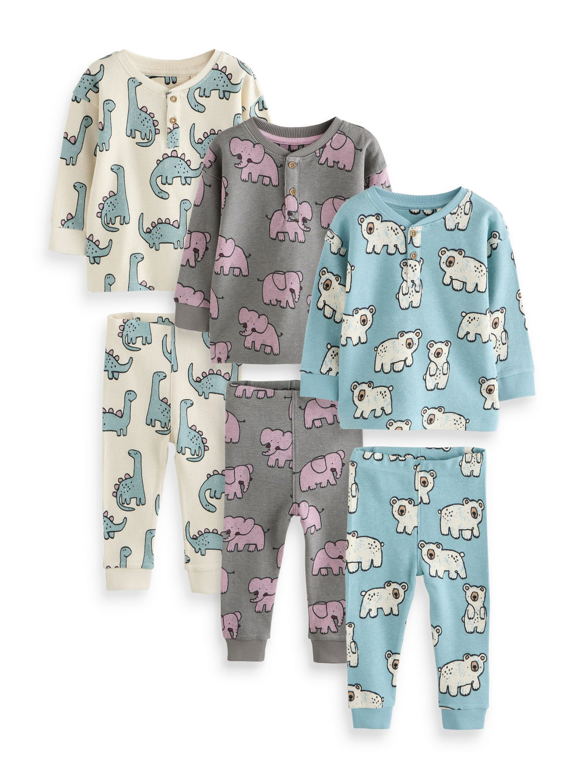 Charcoal/Blue All Over Stompy Animal Snuggle Pyjamas 3 Pack (9mths-10yrs)