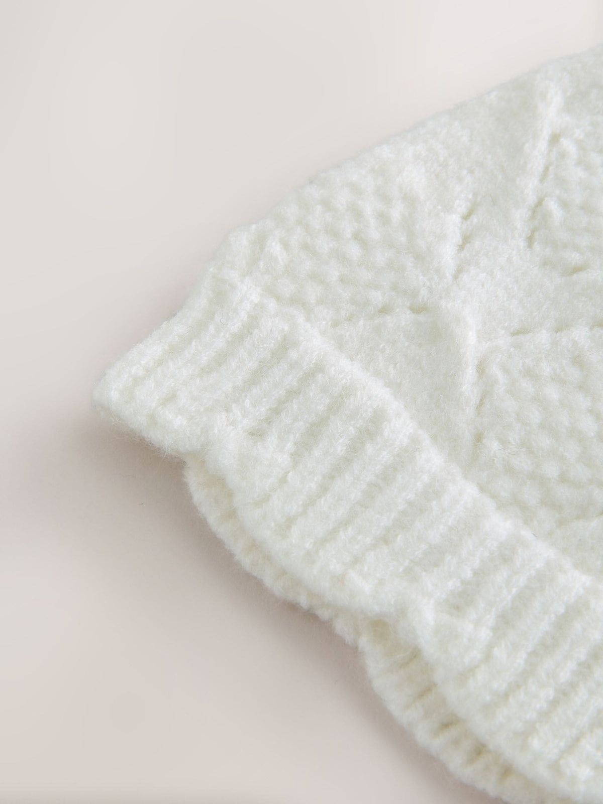 Cream Pointelle Knitted Bow Baby Beanie