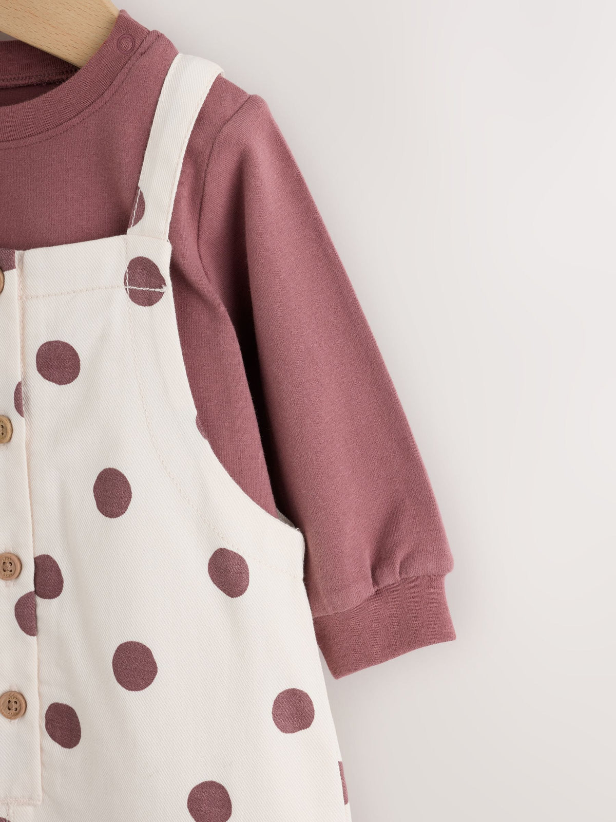Brown/Cream Spot Baby Long Sleeve Bodysuit And Woven Dungarees Set 2 Piece (0mths-2yrs)