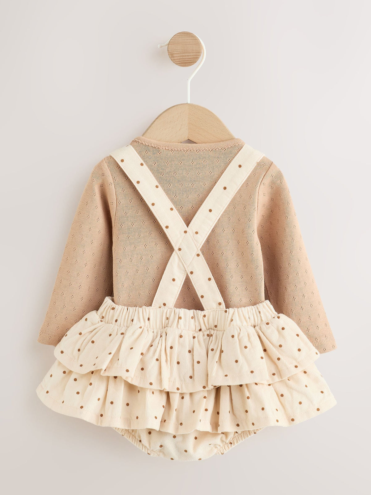 Ecru/Brown Spot Baby Long Sleeve Bodysuit Bubble Skirt And Tights Set 3 Piece (0mths-2yrs)