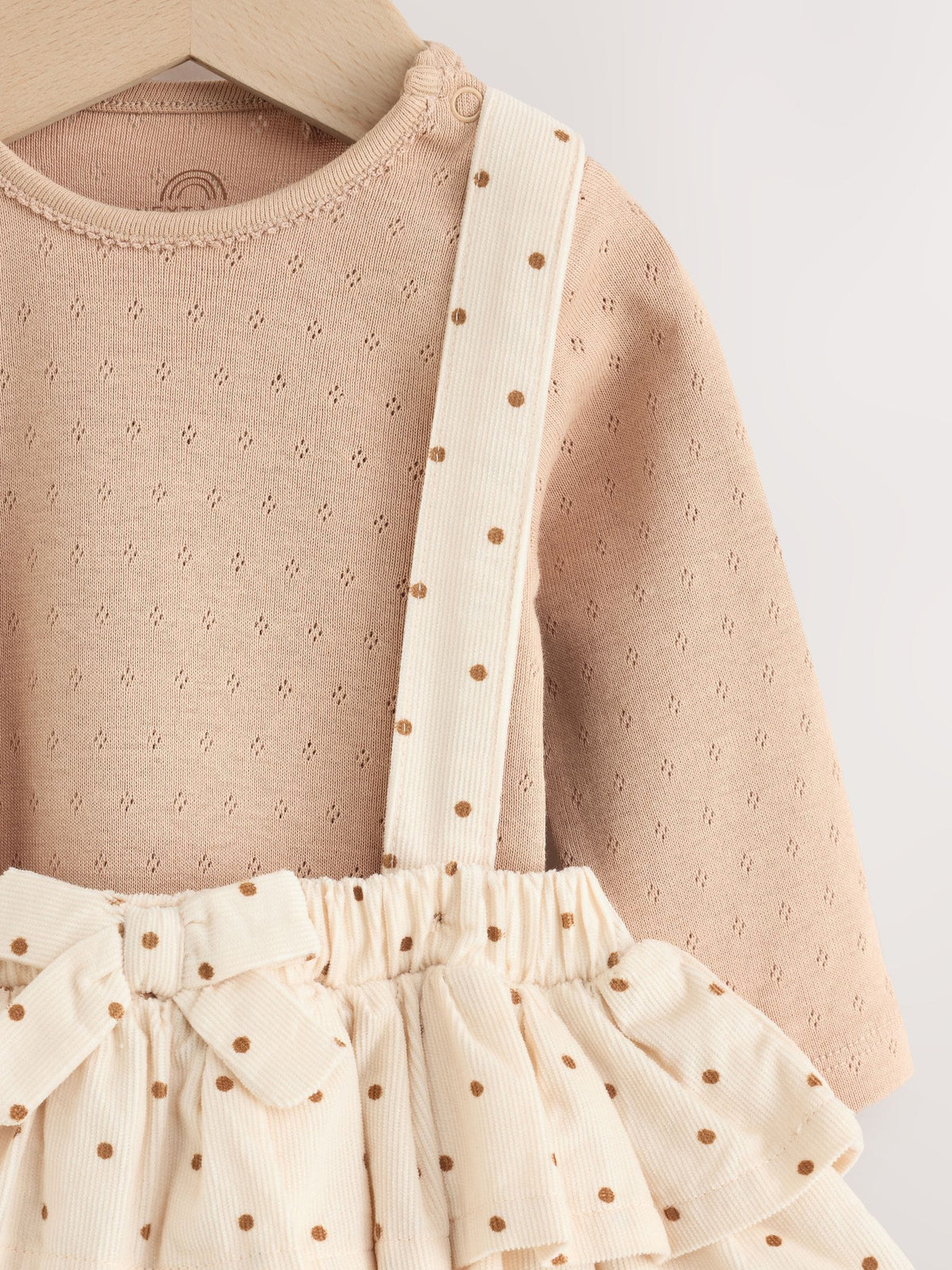 Ecru/Brown Spot Baby Long Sleeve Bodysuit Bubble Skirt And Tights Set 3 Piece (0mths-2yrs)