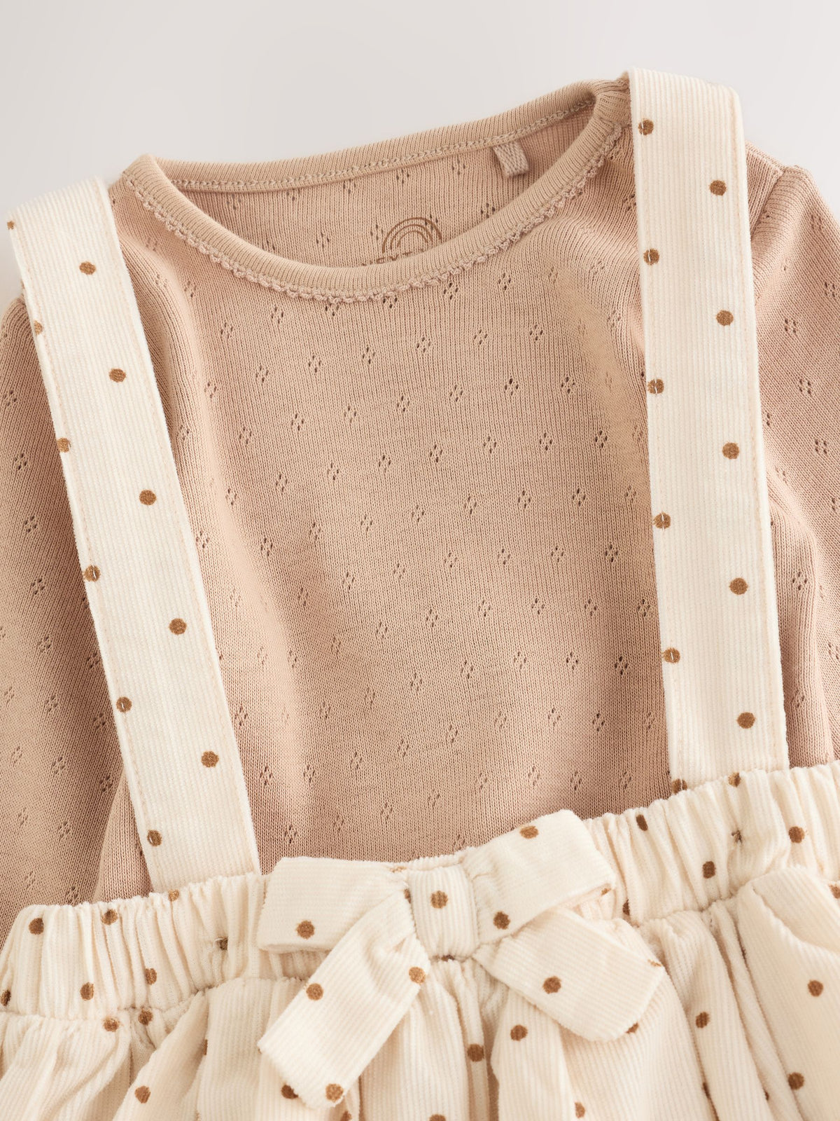 Ecru/Brown Spot Baby Long Sleeve Bodysuit Bubble Skirt And Tights Set 3 Piece (0mths-2yrs)