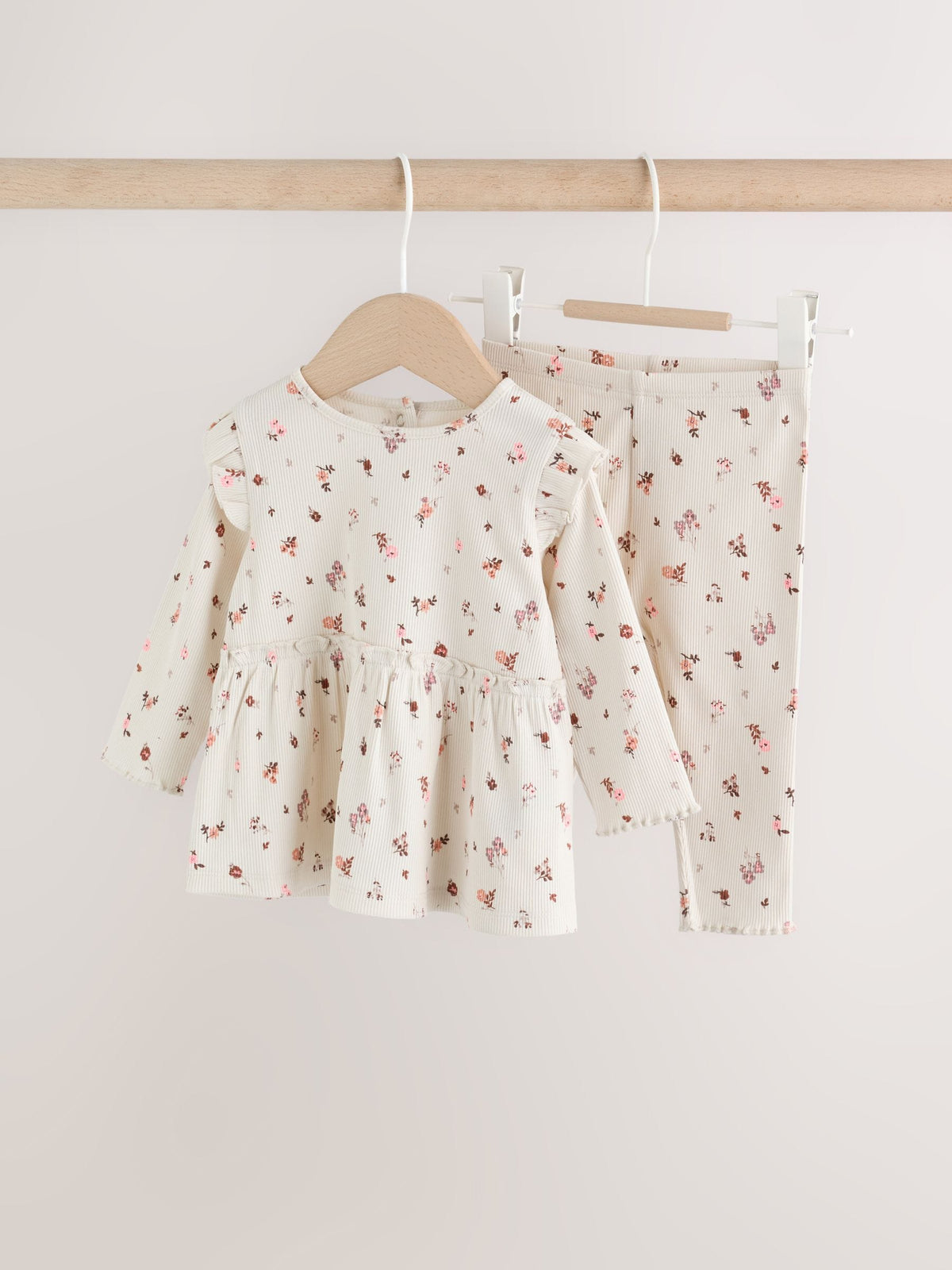 Ecru Floral Peplum Top and Leggings Baby Set (0mths-2yrs)