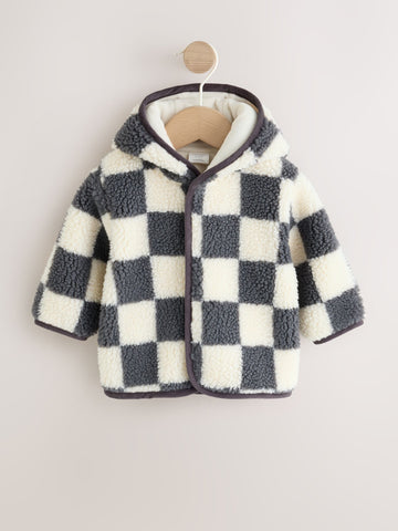 Grey Checkerboard Hooded Borg Baby Jacket (0mths-2yrs)