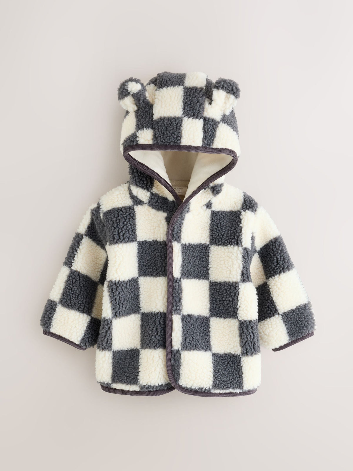 Grey Checkerboard Hooded Borg Baby Jacket (0mths-2yrs)