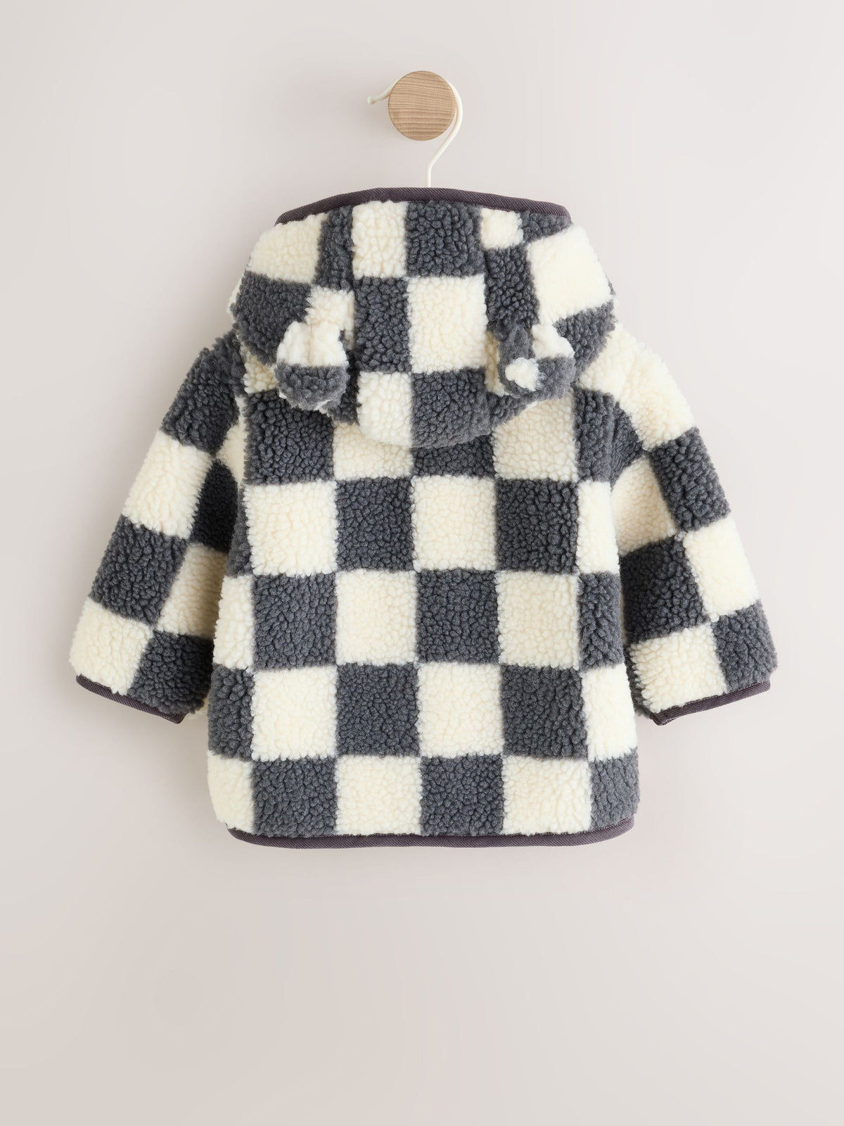 Grey Checkerboard Hooded Borg Baby Jacket (0mths-2yrs)