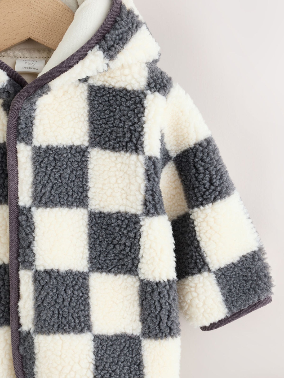 Grey Checkerboard Hooded Borg Baby Jacket (0mths-2yrs)