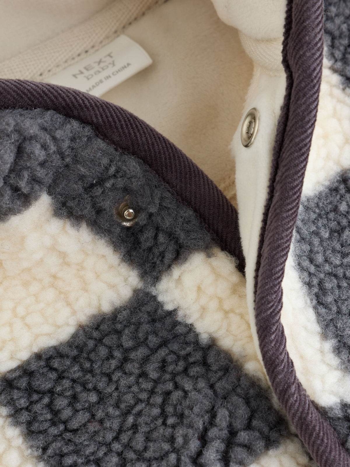 Grey Checkerboard Hooded Borg Baby Jacket (0mths-2yrs)