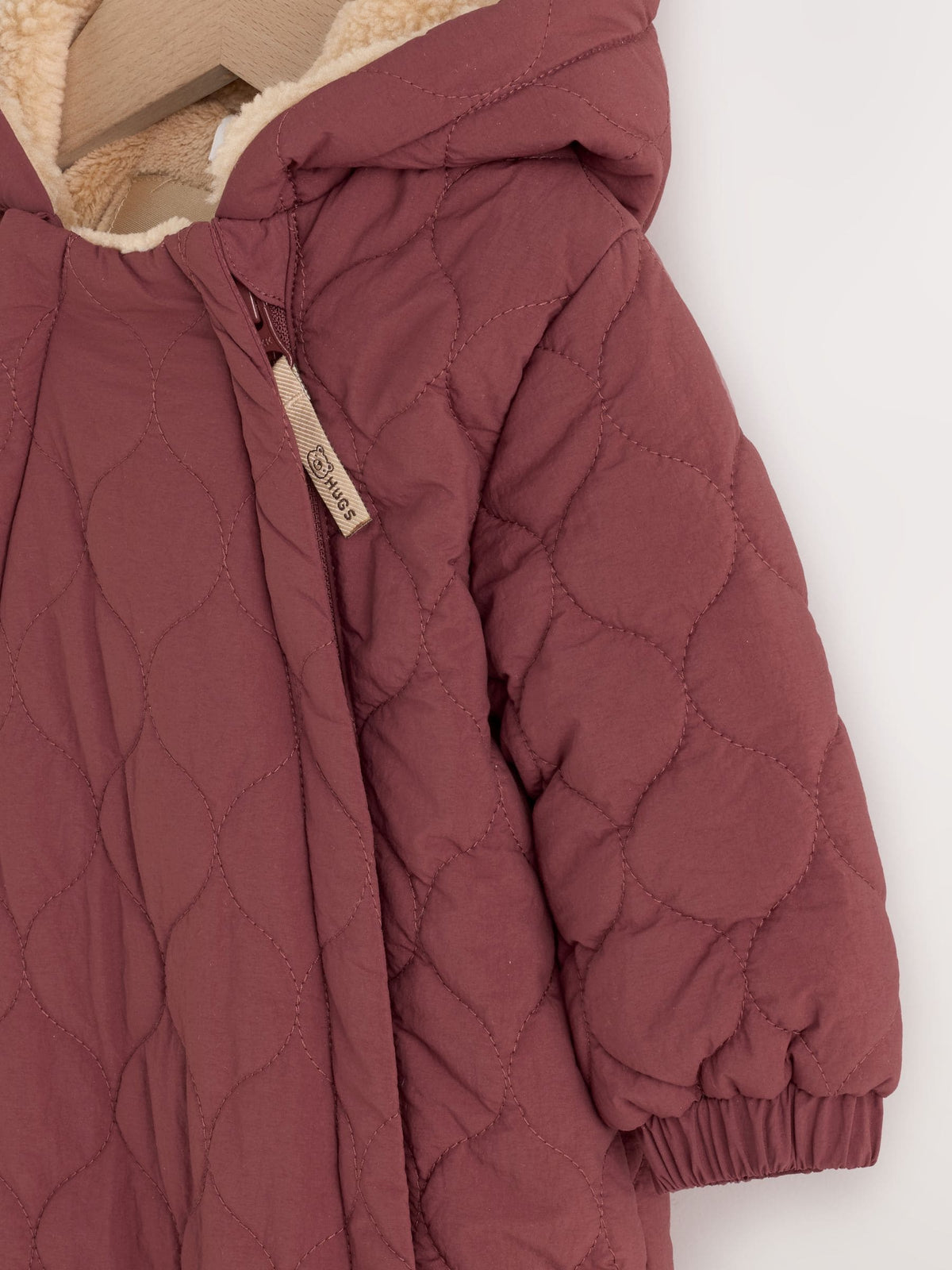 Burgundy Red Quilted Hooded Nylon Baby All-In-One (0-18mths)