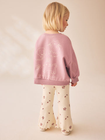 Pink Ditsy Pets Crew Neck Sweatshirt and Flare Leggings Set (3mths-7yrs)