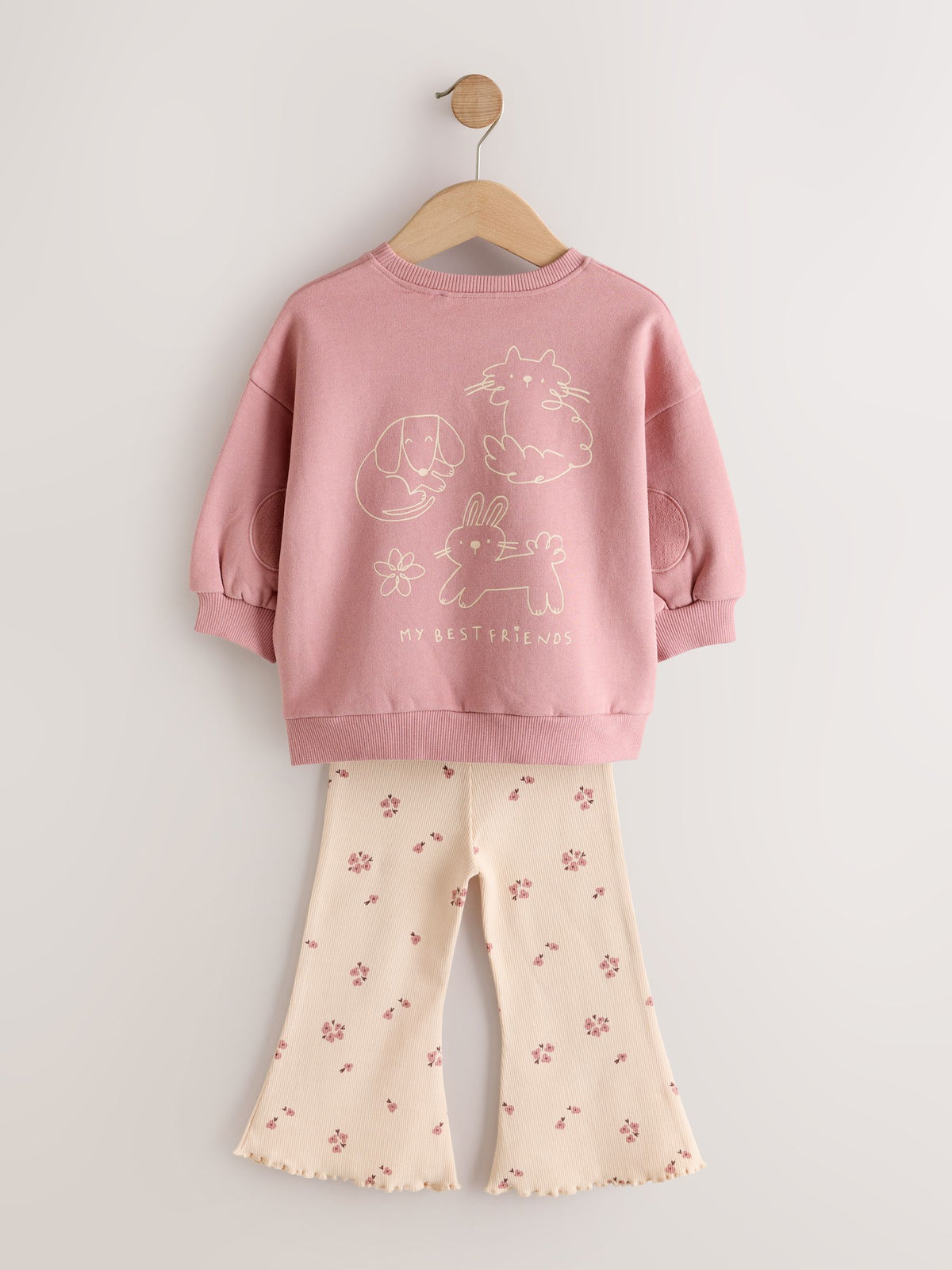 Pink Ditsy Pets Crew Neck Sweatshirt and Flare Leggings Set (3mths-7yrs)