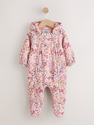 Pink Floral Double Zip Hooded Cord Baby All-In-One (0mths-2yrs)