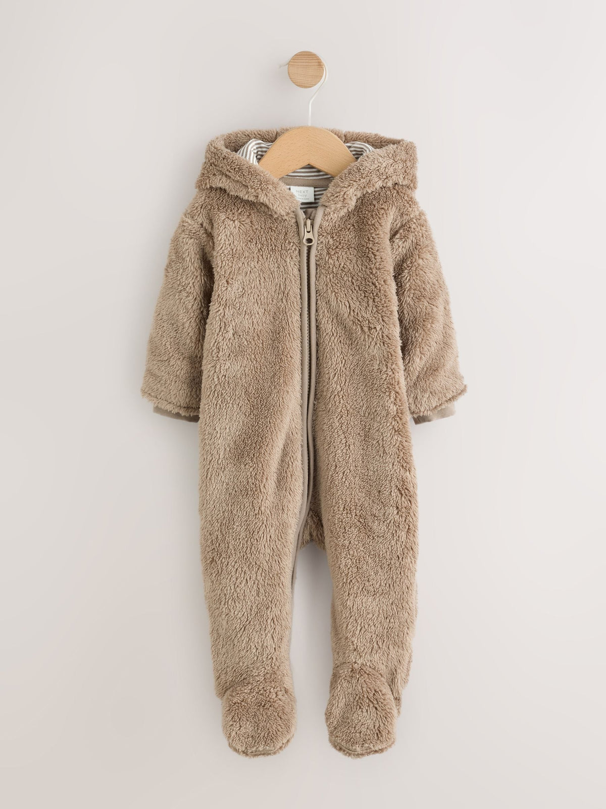 Brown Fleece Hooded Baby Pramsuit