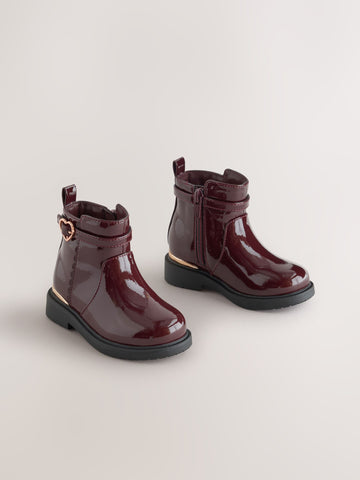 Burgundy Red Patent Ankle Boots