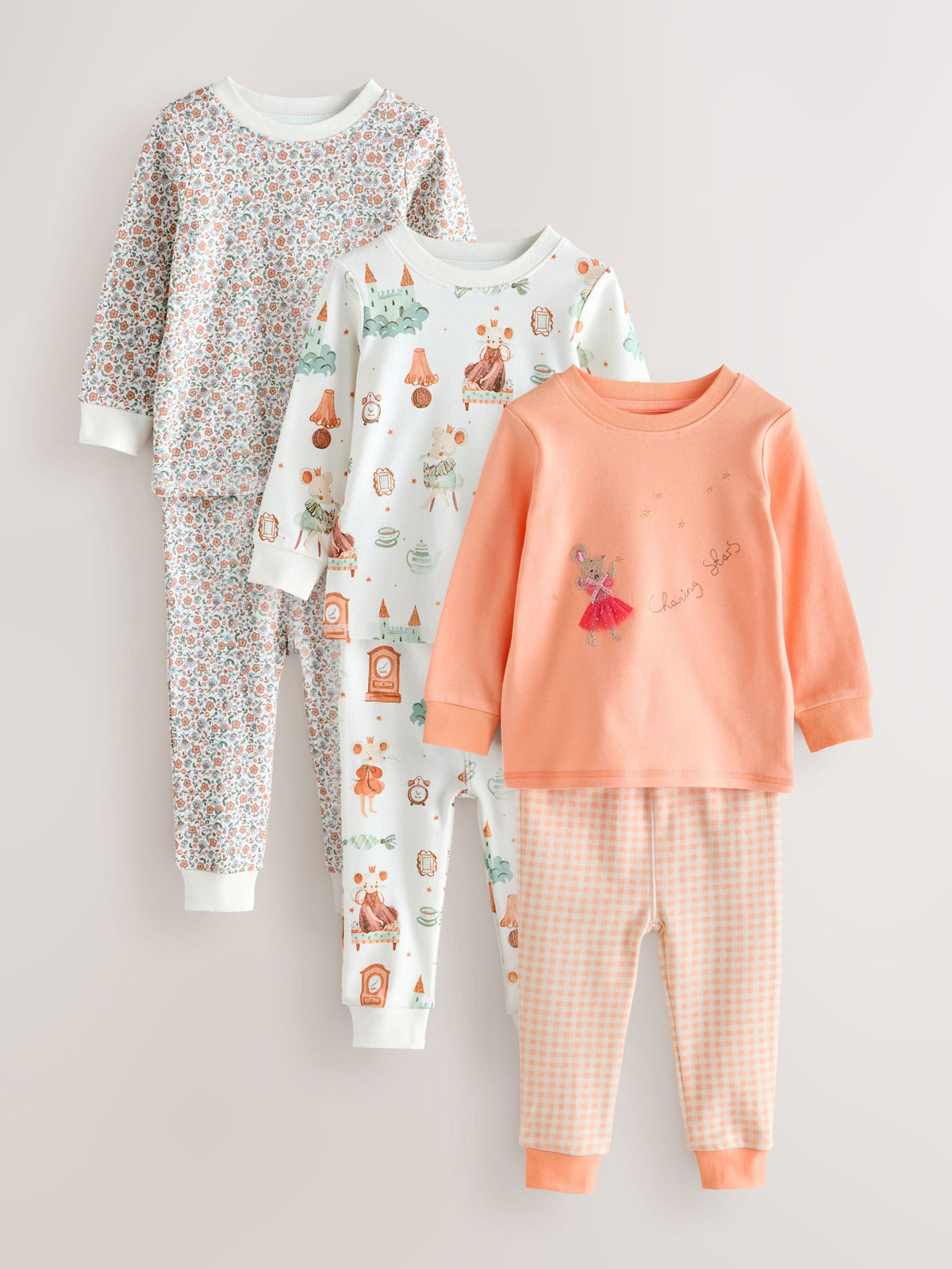 Ecru/Peach Snuggle Pyjamas 3 Pack (9mths-12yrs)