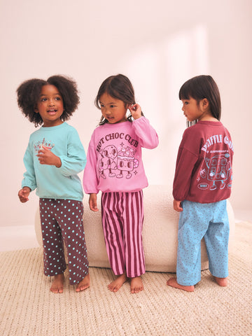 Pink/ Brown Graphic Top Wide Leg Pyjamas 3 Pack (9mths-10yrs)