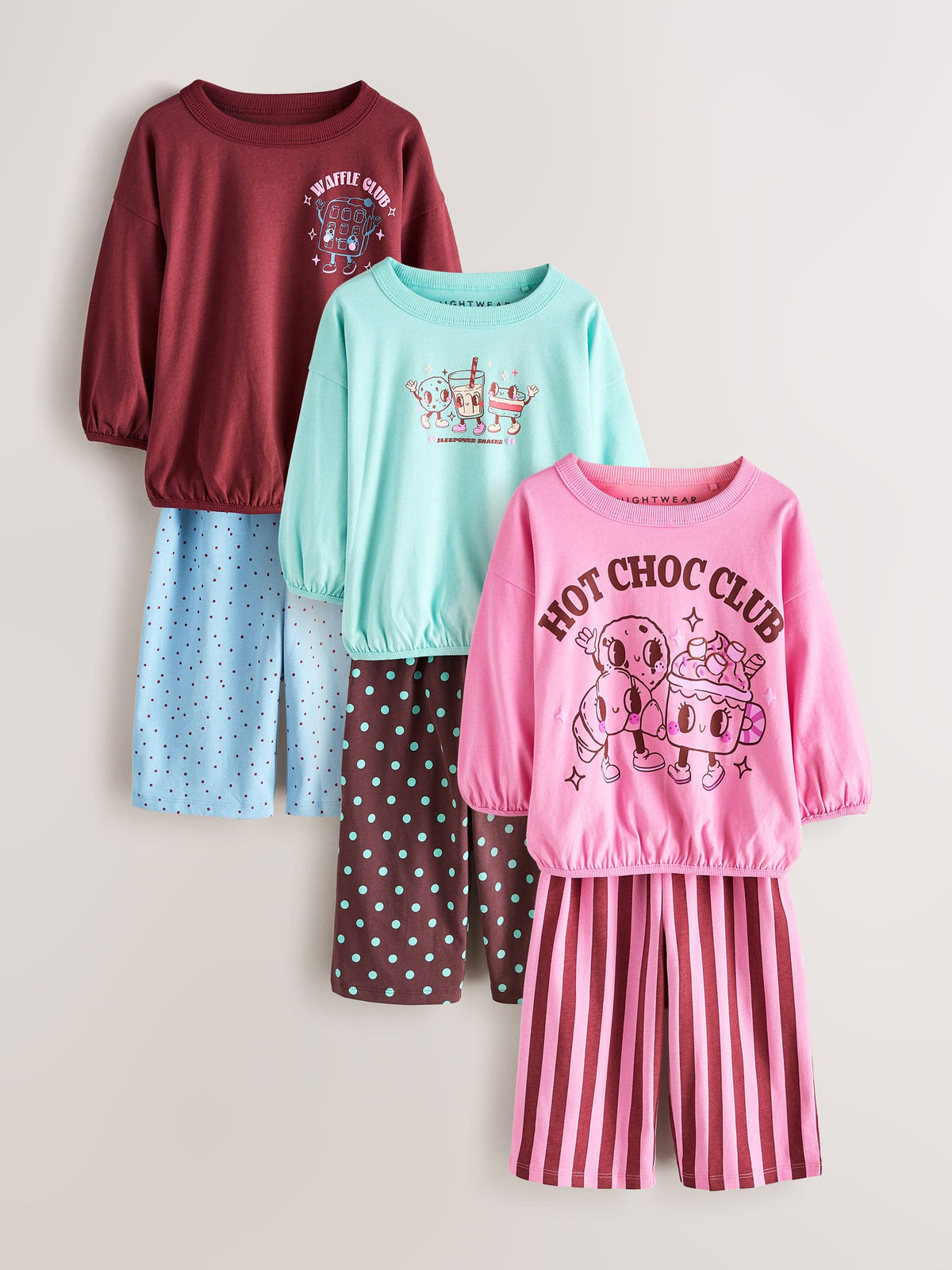 Pink/ Brown Graphic Top Wide Leg Pyjamas 3 Pack (9mths-10yrs)