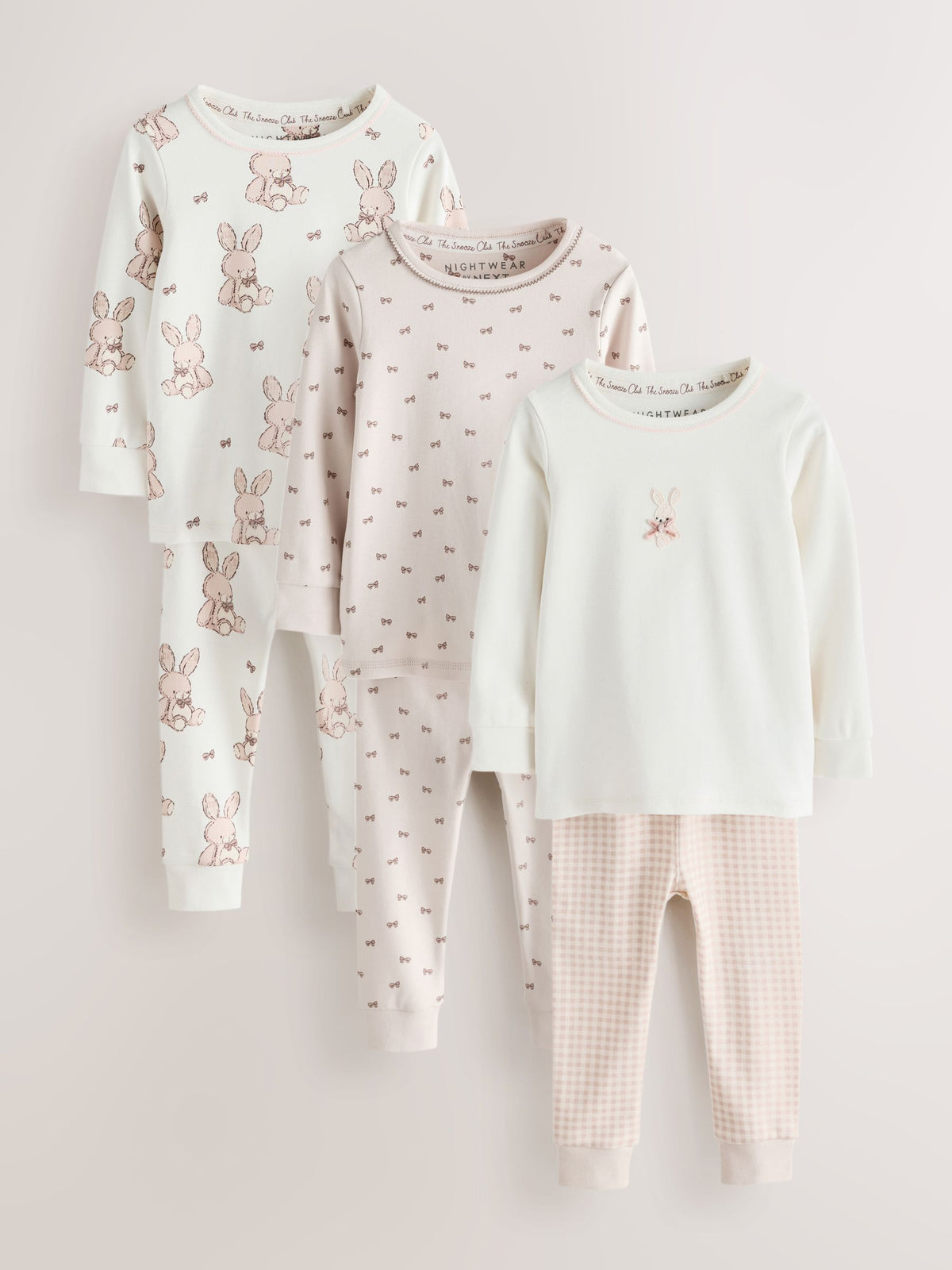 Neutral Bunny Print Snuggle Pyjamas 3 Pack (9mths-12yrs)