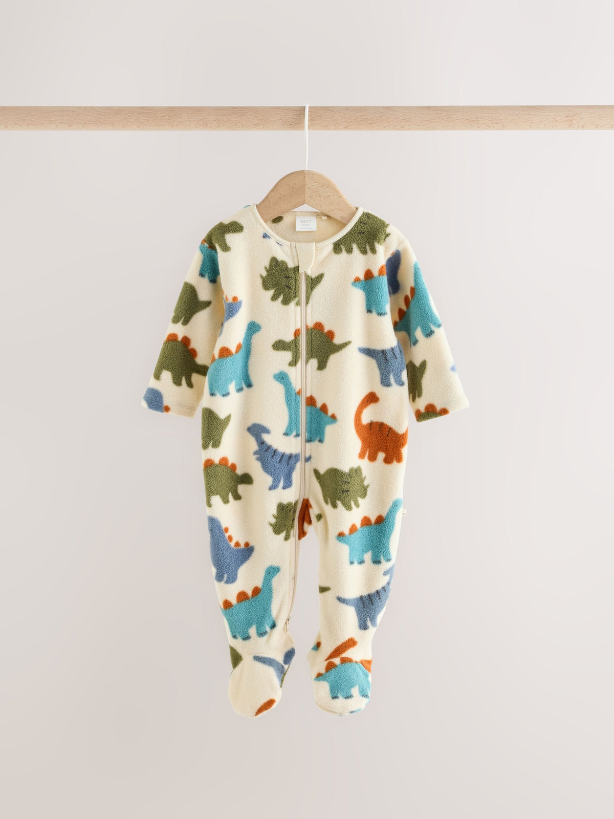 Blue Dinosaur Micro Fleece Two Way Zip Baby Sleepsuits 2 Pack