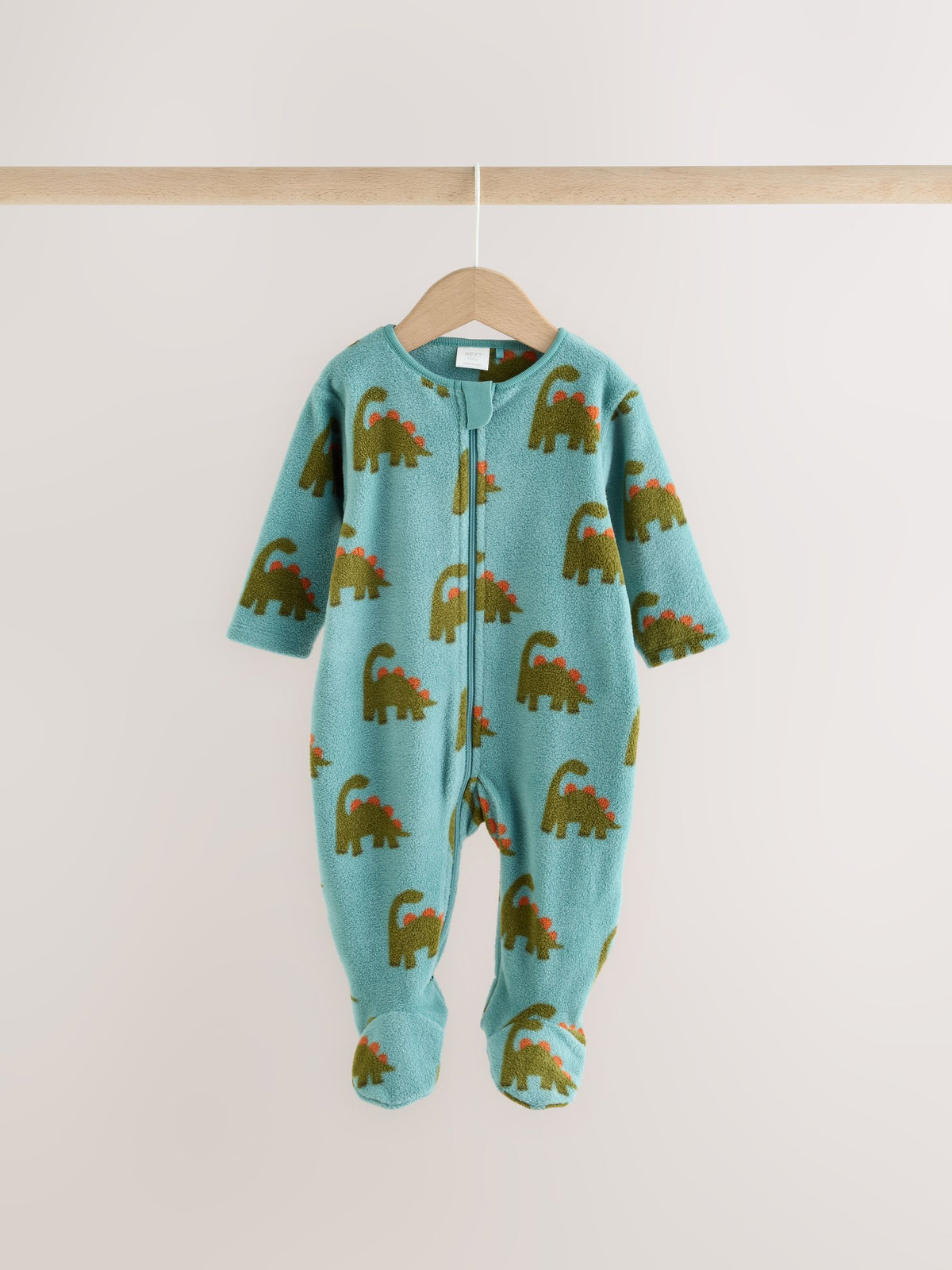 Blue Dinosaur Micro Fleece Two Way Zip Baby Sleepsuits 2 Pack