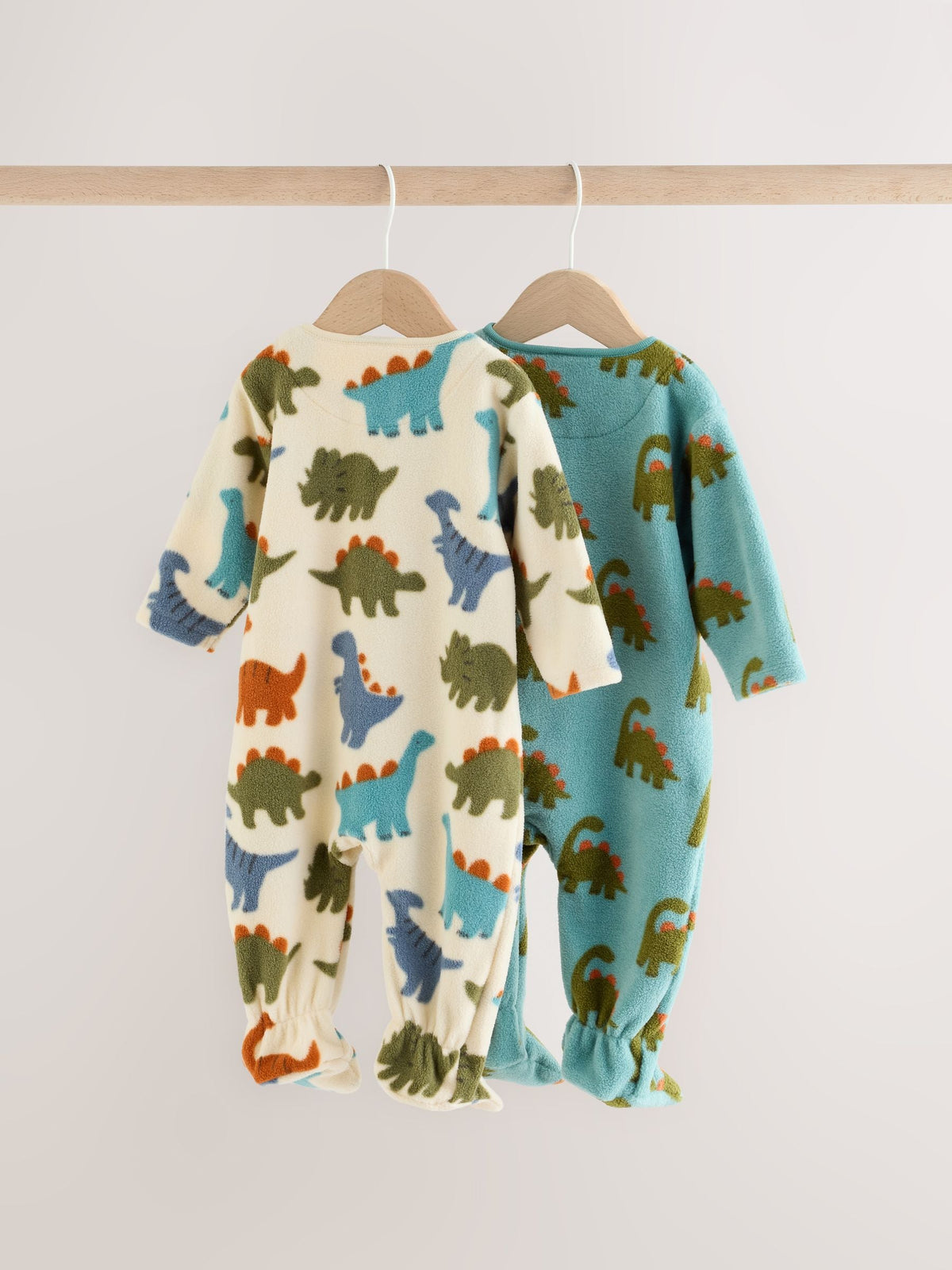Blue Dinosaur Micro Fleece Two Way Zip Baby Sleepsuits 2 Pack