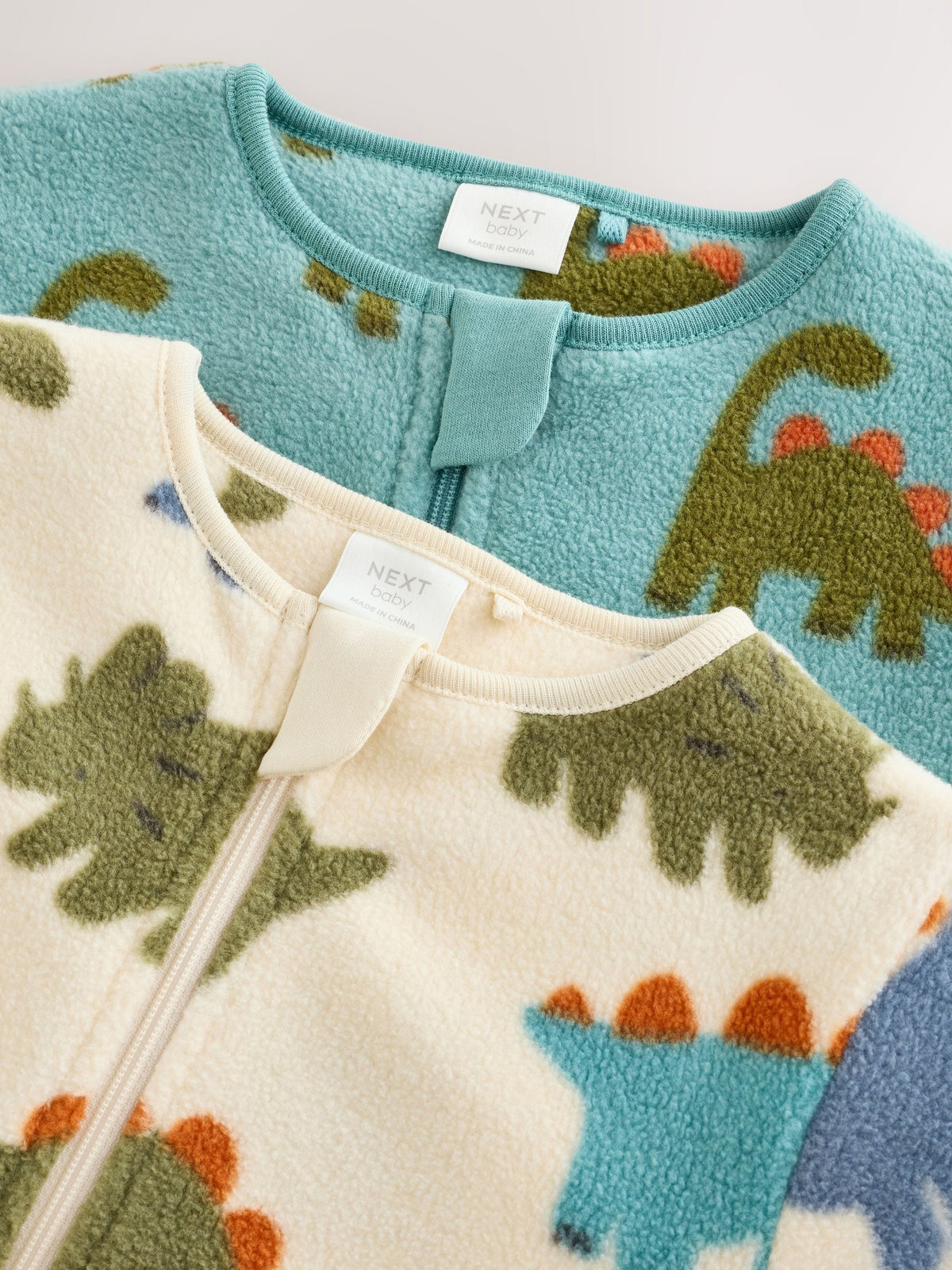 Blue Dinosaur Micro Fleece Two Way Zip Baby Sleepsuits 2 Pack