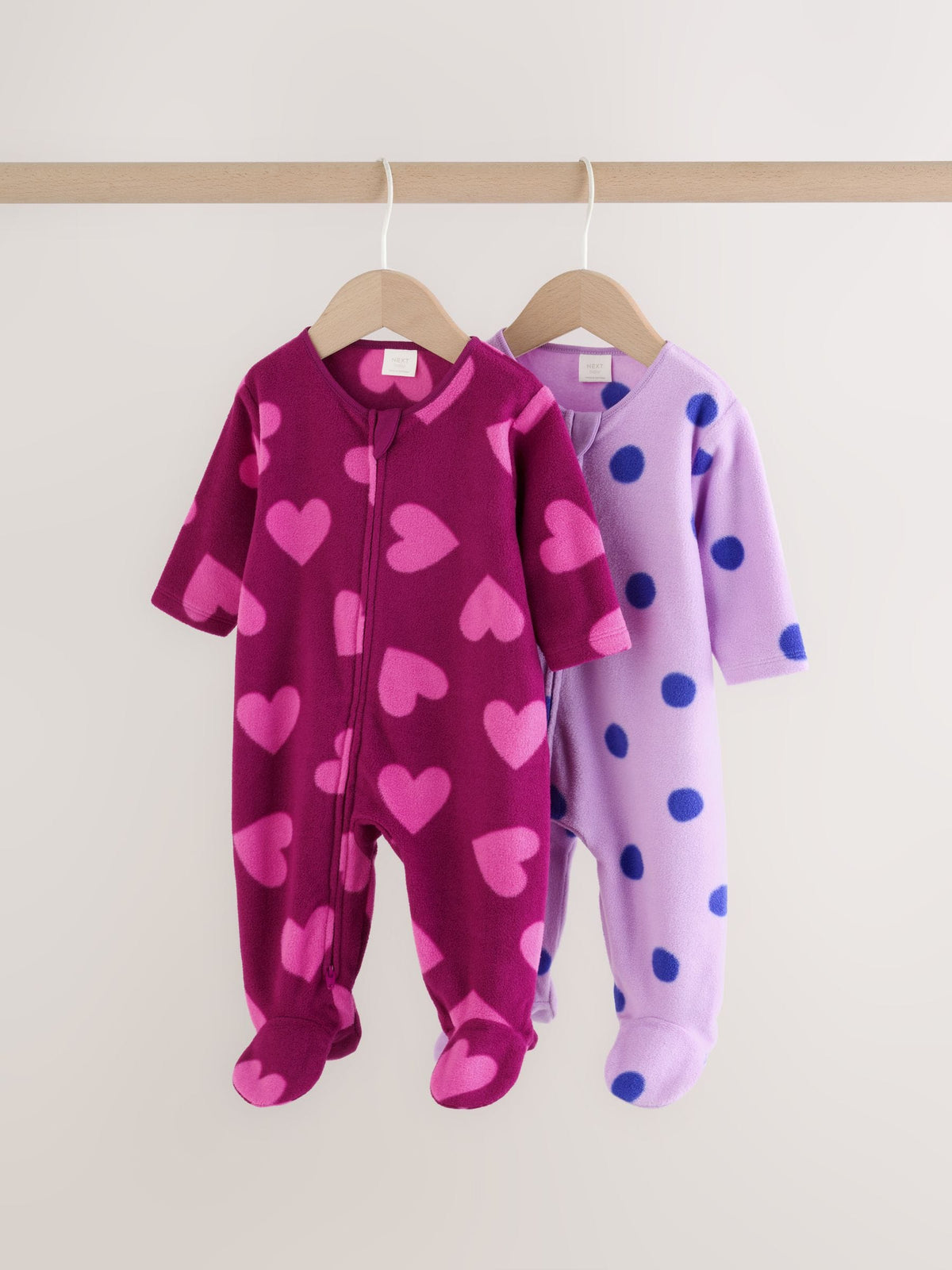 Purple/Pink Micro Fleece Two Way Zip Baby Sleepsuits 2 Pack