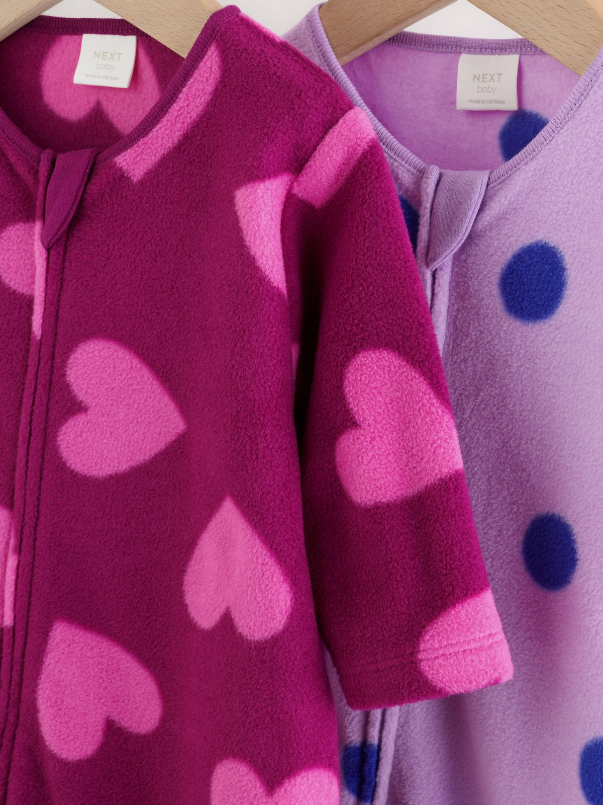 Purple/Pink Micro Fleece Two Way Zip Baby Sleepsuits 2 Pack