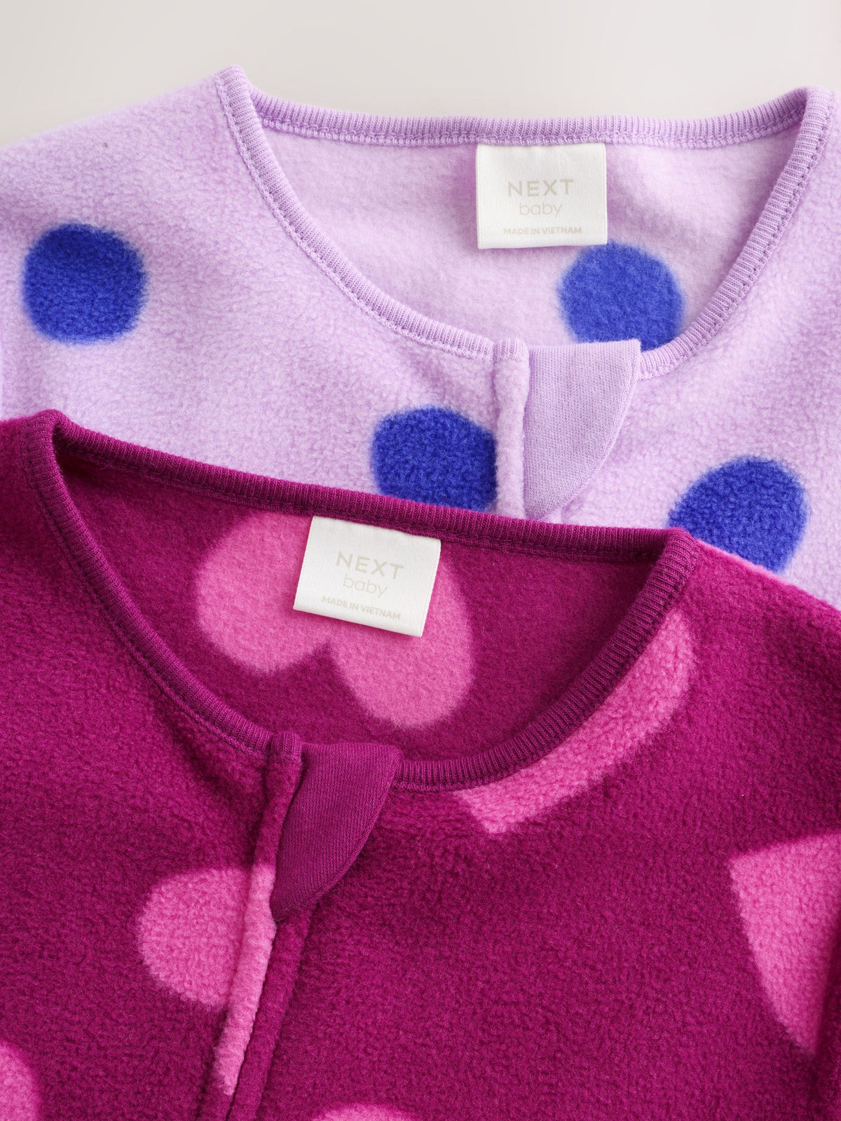 Purple/Pink Micro Fleece Two Way Zip Baby Sleepsuits 2 Pack