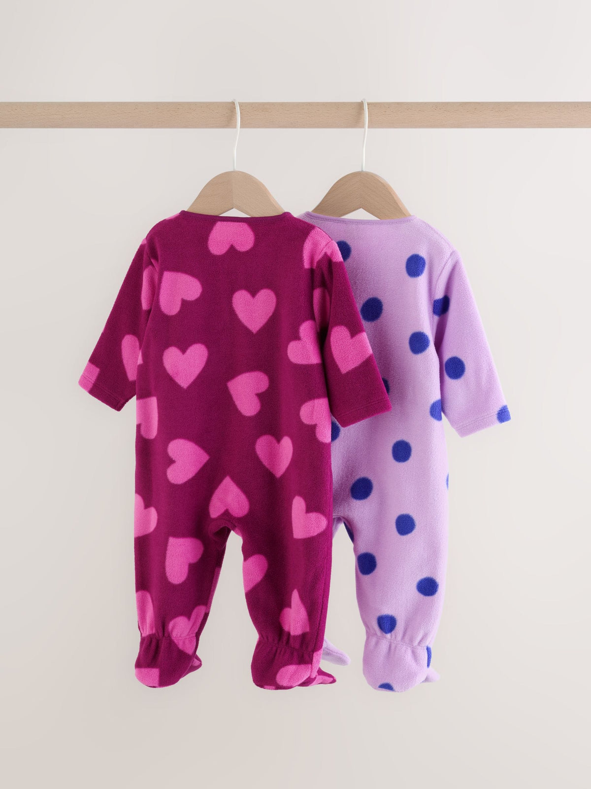 Purple/Pink Micro Fleece Two Way Zip Baby Sleepsuits 2 Pack