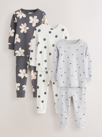 Monochrome Snuggle Pyjamas 3 Pack (9mths-12yrs)